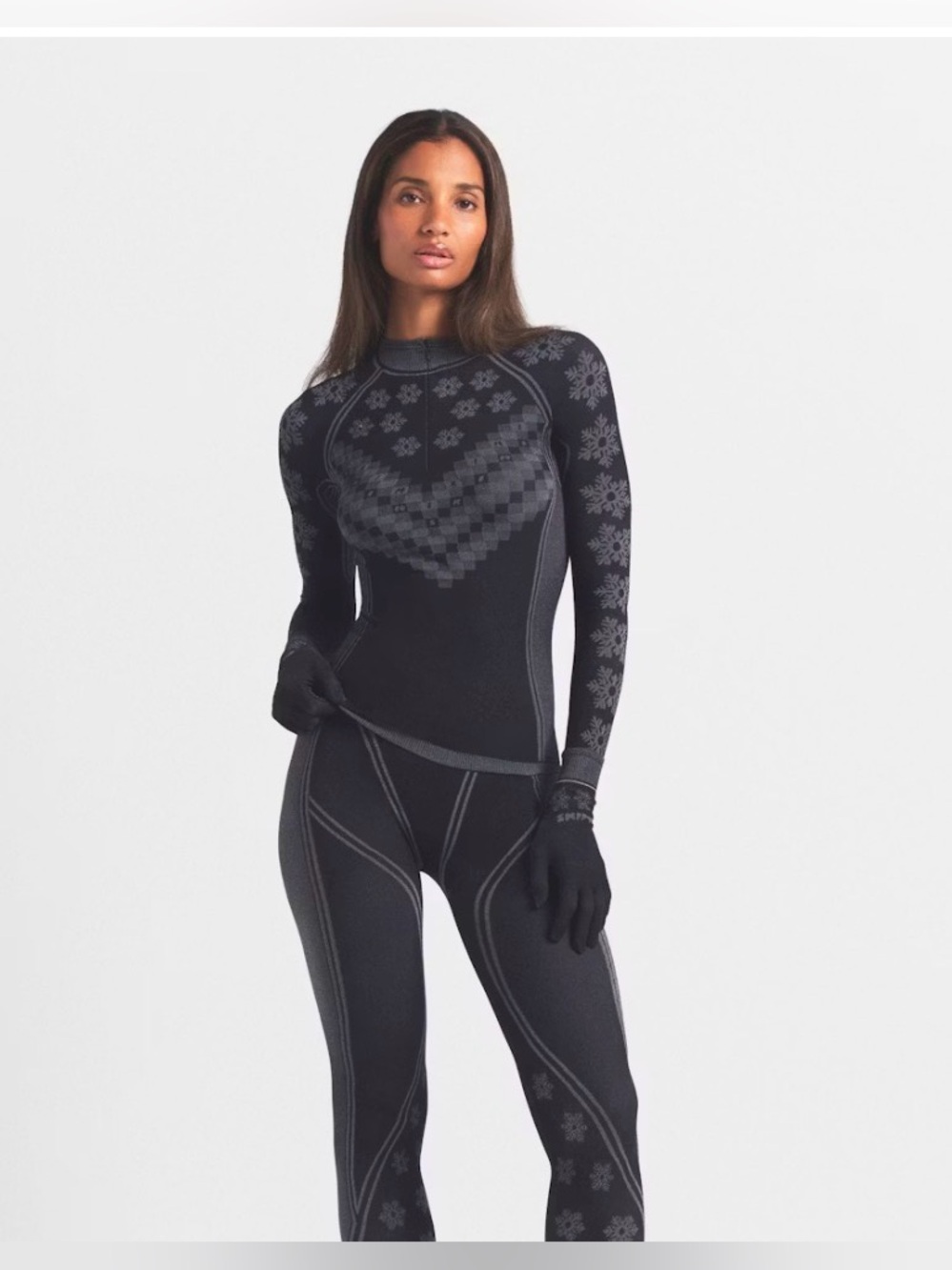 SKIMS FIRST LAYERS HALF ZIP LONG SLEEVE LS-LST-9973W OBSIDIAN WINTER FAIRISLE